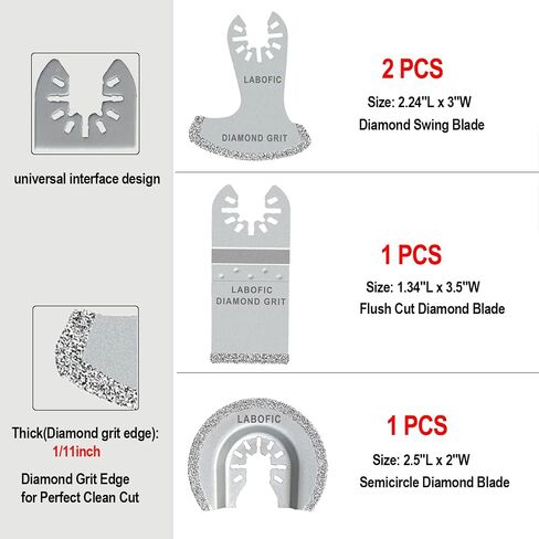 4Pcs Multitool Diamond Oscillating Tool Blade Set | Diamond Blade for Oscillating Tool, Grout Removal Blade for Grout Removal, Cleaning Mortar and Soft Tile Cut in Kuwait