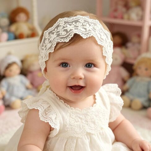 MIUXUESO 4 Pcs Baby Headbands Soft White Lace Baby Girl Headbands, Vintage Hair Accessories Newborn Essentials Cute Hairband for 0-12 Months (White) in Kuwait