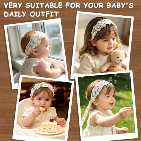 MIUXUESO 4 Pcs Baby Headbands Soft White Lace Baby Girl Headbands, Vintage Hair Accessories Newborn Essentials Cute Hairband for 0-12 Months (White) in Kuwait