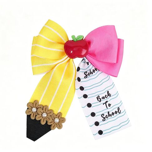 Back to School Yellow Glitter Pencil Bow Hair Clip Ponytail Holder | Hair Barrettes with Alligator Clip, Sparkly Hair Accessories for First Day of School Students, Teacher Appreciation Gifts in Kuwait