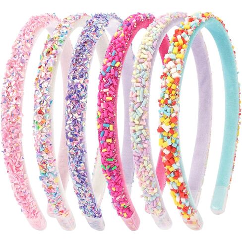 Chanaco Candy Sprinkle Thin Headbands for Girls 6-8 Colorful Non Slip Girls Headbands 8-12 Rainbow Hair Bands Pink Purple Cute Hair Accessories for Birthday Party Daily Wear in Kuwait