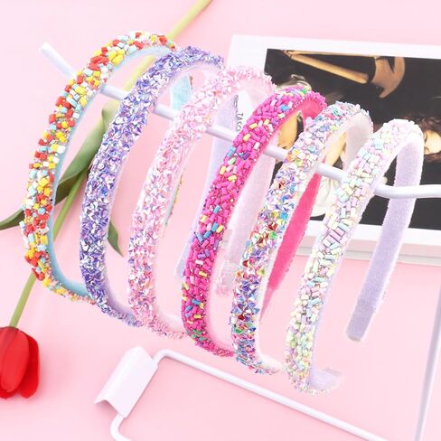 Chanaco Candy Sprinkle Thin Headbands for Girls 6-8 Colorful Non Slip Girls Headbands 8-12 Rainbow Hair Bands Pink Purple Cute Hair Accessories for Birthday Party Daily Wear in Kuwait
