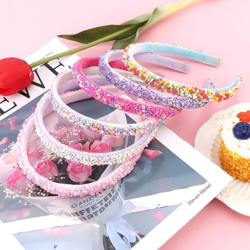 Chanaco Candy Sprinkle Thin Headbands for Girls 6-8 Colorful Non Slip Girls Headbands 8-12 Rainbow Hair Bands Pink Purple Cute Hair Accessories for Birthday Party Daily Wear in Kuwait
