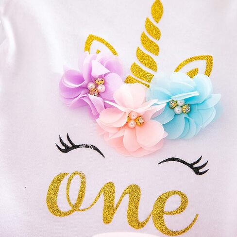 NNJXD Baby Girls 1st Birthday Unicorn Outfits Set Tutu Skirt+ Unicorn T-Shirt+ Flower Headband 1 Year in Kuwait