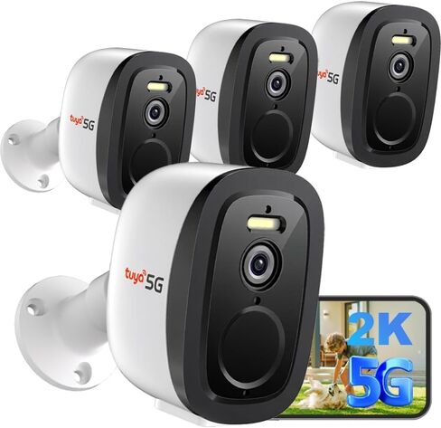 2K 4Pack Security Cameras Wireless Outdoor/Indoor,2.4G&5G WiFi | Battery Powered Cameras,AI Motion Detection & Siren,Color Night Vision, 2-Way Talk, Waterproof,Cloud/SD,Works w/Alexa in Kuwait