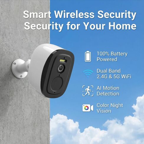 2K 4Pack Security Cameras Wireless Outdoor/Indoor,2.4G&5G WiFi | Battery Powered Cameras,AI Motion Detection & Siren,Color Night Vision, 2-Way Talk, Waterproof,Cloud/SD,Works w/Alexa in Kuwait