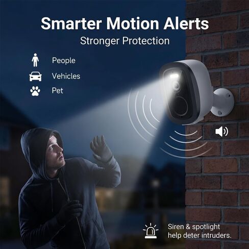 2K 4Pack Security Cameras Wireless Outdoor/Indoor,2.4G&5G WiFi | Battery Powered Cameras,AI Motion Detection & Siren,Color Night Vision, 2-Way Talk, Waterproof,Cloud/SD,Works w/Alexa in Kuwait