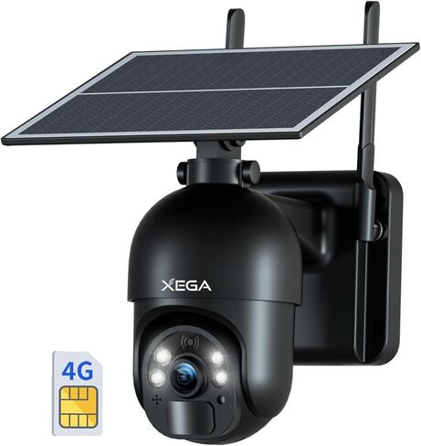 Xega 4G LTE Cellular Security Camera Built-in SIM Card No Wi-Fi Camera | 2K HD Wireless Camera Outdoor Solar Color Night Vision PTZ 360° View, Smart PIR Motion Detection, 2-Way Talk, No WiFi, IP66 in Kuwait