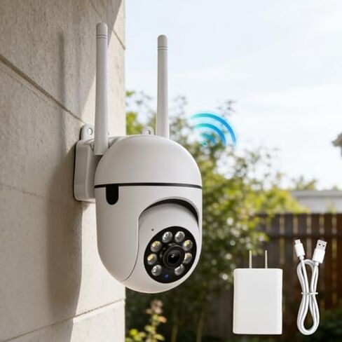 WiFi Outdoor Wired Security Camera, 3MP 1296P Weatherproof Camera with Color Night Vision, Two-Way Audio, Motion Detection, MicroSD & Cloud Storage, App Control, US Plug, Black in Kuwait