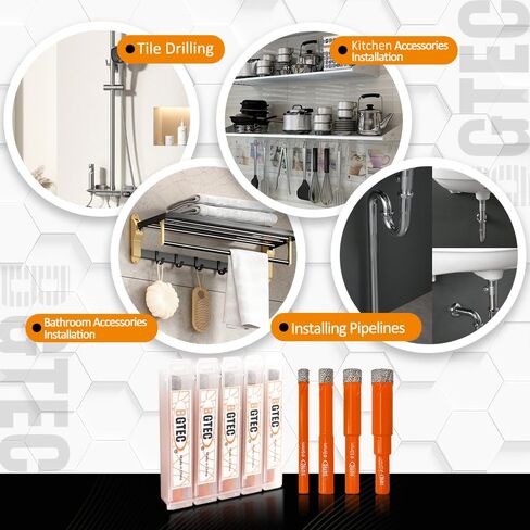 BGTEC Dry Diamond Drill Bit Set, 5pcs 1/4" 6mm Tile Bits Hole Saw | For Granite, Marble, Masonry, Concrete, Tile/Ceramic, Glass, Hard plastic, Vacuum Brazed Diamond Core Drill Bit Kit in Kuwait