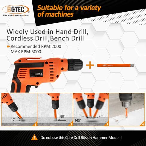 BGTEC Dry Diamond Drill Bit Set, 5pcs 1/4" 6mm Tile Bits Hole Saw | For Granite, Marble, Masonry, Concrete, Tile/Ceramic, Glass, Hard plastic, Vacuum Brazed Diamond Core Drill Bit Kit in Kuwait