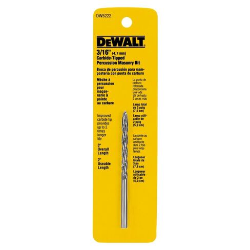 DEWALT DW5222 3/16-Inch x 3-Inch Drill Carbide Hammer Drill Bit, Silver in Kuwait