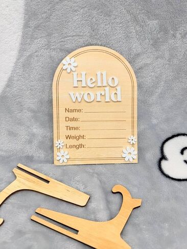 Arch Wooden Birth Announcement Sign with 3D Daisy Flowers - Hello World Name Date Weight Stat Plaque for Hospital - Newborn Baby Photo Prop Ornament - Nursery Wall Decor Keepsake Gift in Kuwait
