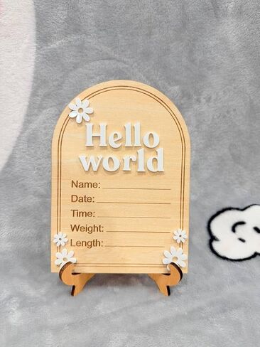 Arch Wooden Birth Announcement Sign with 3D Daisy Flowers - Hello World Name Date Weight Stat Plaque for Hospital - Newborn Baby Photo Prop Ornament - Nursery Wall Decor Keepsake Gift in Kuwait