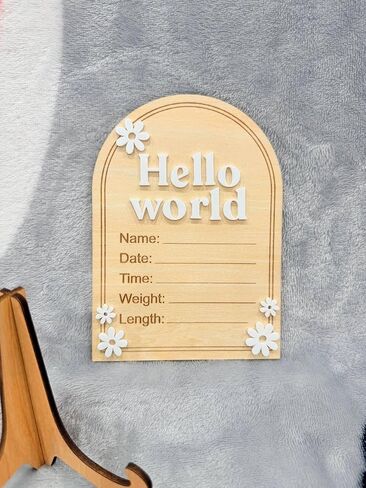 Arch Wooden Birth Announcement Sign with 3D Daisy Flowers - Hello World Name Date Weight Stat Plaque for Hospital - Newborn Baby Photo Prop Ornament - Nursery Wall Decor Keepsake Gift in Kuwait