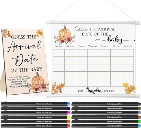 Sintuff Babyshower Guess Due Date Calendar Include 1 Pcs Guess The Arrival Date of The Babyshower Wooden Sign 1 Prediction Calendar 12 Fineliner Colored Pens Favor for Adult in Kuwait