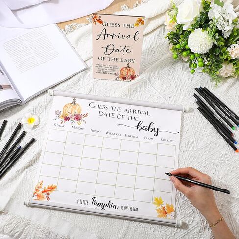 Sintuff Babyshower Guess Due Date Calendar Include 1 Pcs Guess The Arrival Date of The Babyshower Wooden Sign 1 Prediction Calendar 12 Fineliner Colored Pens Favor for Adult in Kuwait