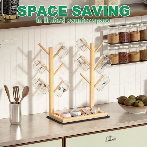 Baby Bottle Drying Rack, Vertical Bamboo Bottle Dryer Holder with Water Absorbent Pad, Space Saving Baby Bottle Organizer for Baby Bottles, Pump Part & Accessories(Natural, 12 Bottles) in Kuwait