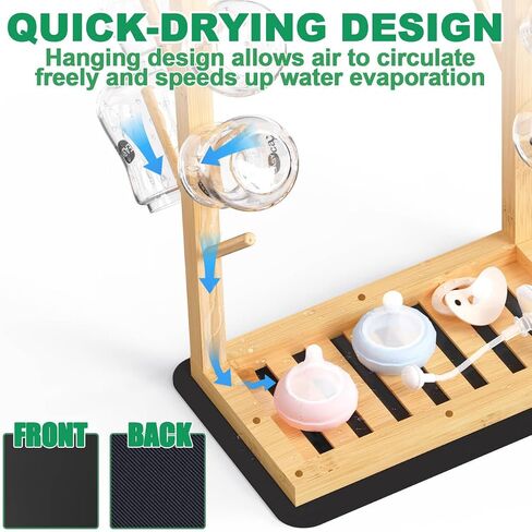 Baby Bottle Drying Rack, Vertical Bamboo Bottle Dryer Holder with Water Absorbent Pad, Space Saving Baby Bottle Organizer for Baby Bottles, Pump Part & Accessories(Natural, 12 Bottles) in Kuwait
