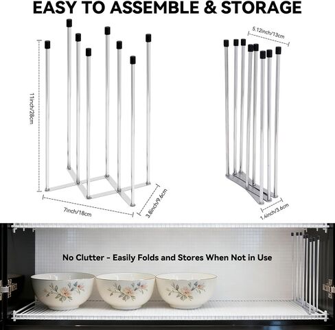 Foldable Baby Bottle Drying Rack – 8-Pole Collapsible Bottle Organizer, suitable for cups, silicone bags, and kitchen waste bags – Space-Saving Countertop Dryer for Home & Travel (Silver) in Kuwait