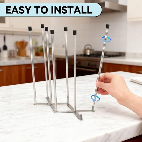 Foldable Baby Bottle Drying Rack – 8-Pole Collapsible Bottle Organizer, suitable for cups, silicone bags, and kitchen waste bags – Space-Saving Countertop Dryer for Home & Travel (Silver) in Kuwait