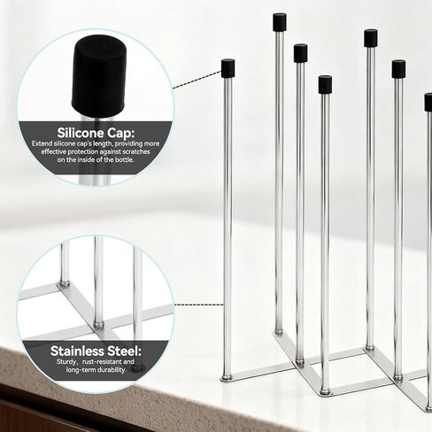 Foldable Baby Bottle Drying Rack – 8-Pole Collapsible Bottle Organizer, suitable for cups, silicone bags, and kitchen waste bags – Space-Saving Countertop Dryer for Home & Travel (Silver) in Kuwait