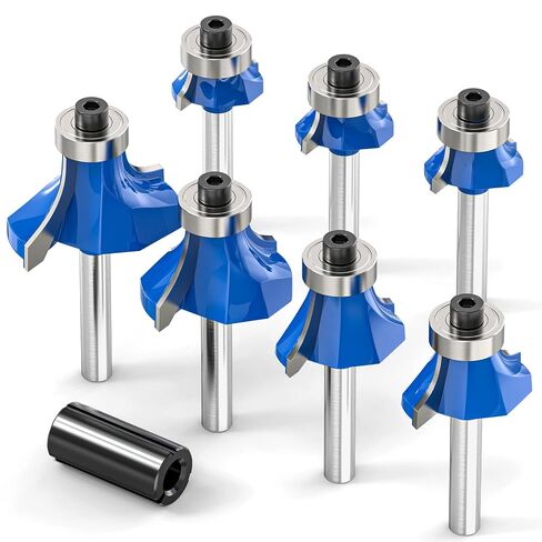 MEIGGTOOL 7 قطع 1/4 بوصة مجموعة رؤوس راوتر ذات حواف دائرية، نصف قطر دائري: 1/2 بوصة، 3/8 بوصة، 5/16 بوصة، 1/4 بوصة، 7/32 بوصة، 3/16 بوصة، 1/8 بوصة ". in Kuwait