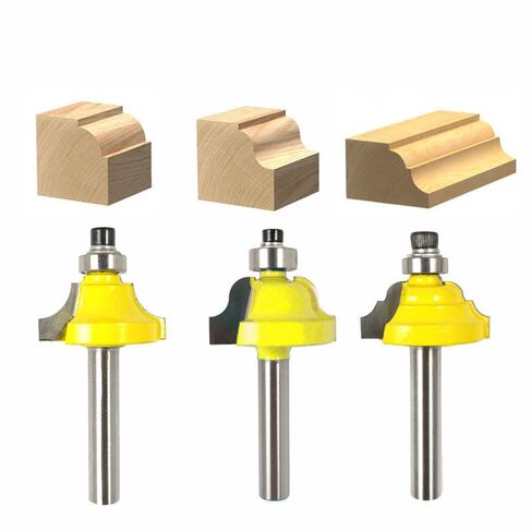 Roundover Beading Router Bit Roman Ogee Bit Double Roman Ogee Bit Set ﻿ | Forming Roundover Beading Roman Ogee Bit with Bearing for Table, Drawer or Cabinet Edges - 1/2" Radius 1/4 Inch Shank（3Pcs） in Kuwait