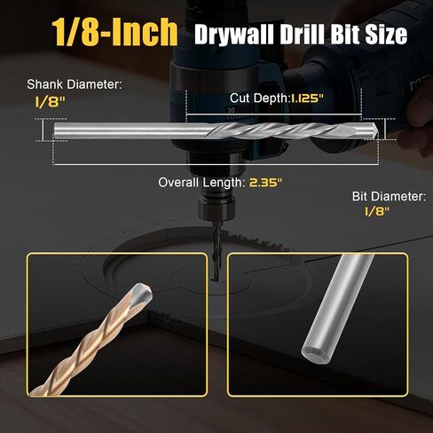 Upgrade 100 Pcs Drywall Bit, 1/8 Inch Drywall Drill Bit for Wood, Drywall Cutting Bit, Drywall Guide Point Cutting Bits, Drywall Router Bits for Use with Spiral Saw in Kuwait