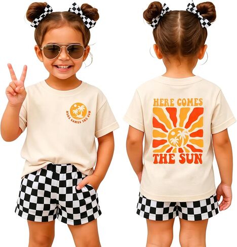 MODNTOGA Toddler Boy Girl Here Comes The Sun T-Shirt Hello Summer Holiday Shirt Kids Hawaii Beach Vibes Vacation Outfit Tops in Kuwait
