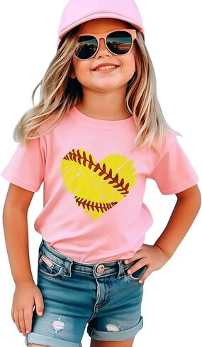 CM C&M WODRO Toddler Kid Softball Shirts for Girls Softball Heart Graphic T-Shirt Short Sleeve Funny Game Day Summer Tee Tops in Kuwait