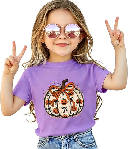 Kid Toddler Girls Halloween T-Shirts Bow Pumpkin Shirts Spooky Season Outfits Tees Tops 2-8Y in Kuwait
