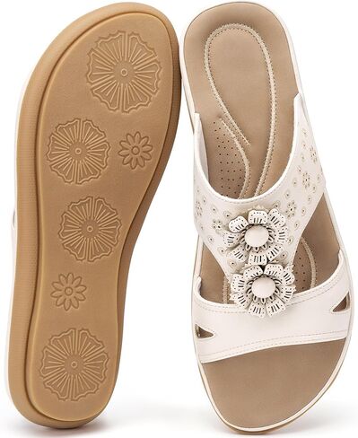 Women's Slide Sandals Comfortable Flat Summer Shoes with Stylish Floral | Slip On Dressy Everyday Slides with Breathable Cushioned Insole & Lightweight Non Slip Sole for House Errands Casual Outings in Kuwait