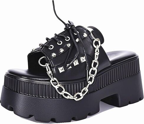 Gothniero Women Black Platform Standals Goth Woth Wedge Heel Summer Sandals Girls Gothic Punk Platform in Kuwait