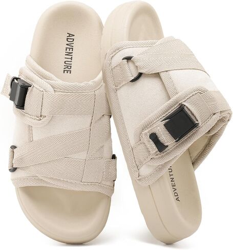 Adjustable Sport Slides for Men and Women, Recovery Sandals with Arch Support, Thick Cushioned Non-Slip Sole, Wide Fit Comfort Strap Slide Sandals for Outdoor Walking, Beach & Casual Wear in Kuwait
