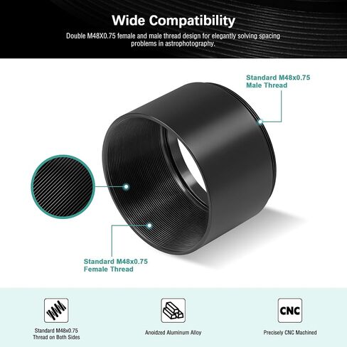 Alstar Astronomical 2 Inch/M48-extension Tube Kit for Cameras and Eyepieces | Length 5mm 8mm 10mm 30mm, M48x0.75 on Both Sides, Improve Focusing, Aluminium Alloy Material, Variable Combination in Kuwait
