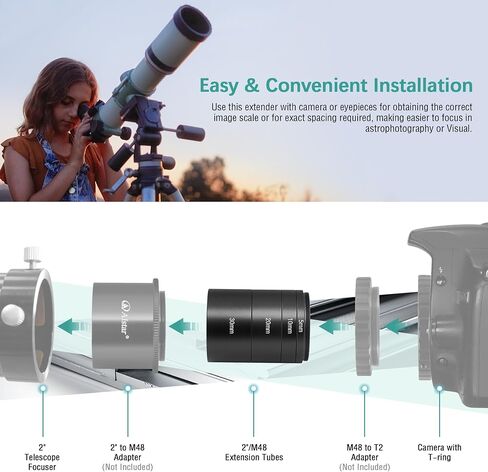 Alstar Astronomical 2 Inch/M48-extension Tube Kit for Cameras and Eyepieces | Length 5mm 8mm 10mm 30mm, M48x0.75 on Both Sides, Improve Focusing, Aluminium Alloy Material, Variable Combination in Kuwait