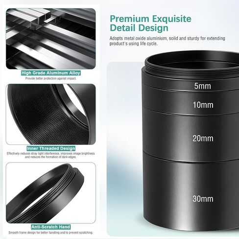 Alstar Astronomical 2 Inch/M48-extension Tube Kit for Cameras and Eyepieces | Length 5mm 8mm 10mm 30mm, M48x0.75 on Both Sides, Improve Focusing, Aluminium Alloy Material, Variable Combination in Kuwait