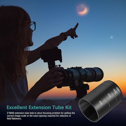 Alstar Astronomical 2 Inch/M48-extension Tube Kit for Cameras and Eyepieces | Length 5mm 8mm 10mm 30mm, M48x0.75 on Both Sides, Improve Focusing, Aluminium Alloy Material, Variable Combination in Kuwait