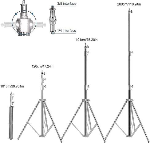 Stainless Steel Light Stand Photography, Spring Cushioned Heavy Duty Tripod Stand, 9.5ft/2.8m, 2 Packs Professional Photography Studio Stands in Kuwait