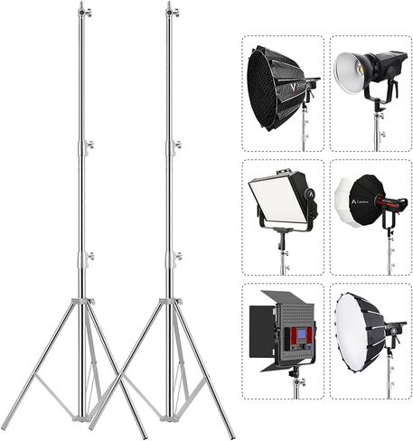 Stainless Steel Light Stand Photography, Spring Cushioned Heavy Duty Tripod Stand, 9.5ft/2.8m, 2 Packs Professional Photography Studio Stands in Kuwait