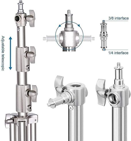 Stainless Steel Light Stand Photography, Spring Cushioned Heavy Duty Tripod Stand, 9.5ft/2.8m, 2 Packs Professional Photography Studio Stands in Kuwait