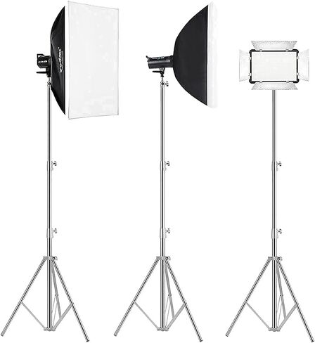 Stainless Steel Light Stand Photography, Spring Cushioned Heavy Duty Tripod Stand, 9.5ft/2.8m, 2 Packs Professional Photography Studio Stands in Kuwait