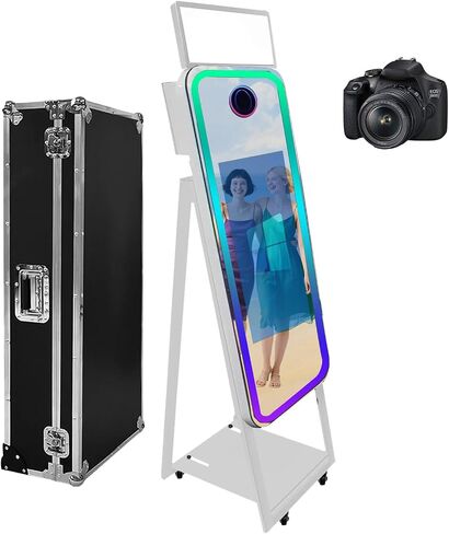 40'' Magic Mirror Photo Booth with Fill Light and Touch Screen Built-in Mini PC,RGB Light and Sharing for Event Party Wedding Rental (Black, Machine+Camera+Mini Printer) in Kuwait