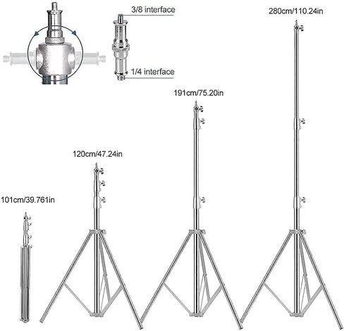 Stainless Steel Photography Video Tripod Stand, Spring Cushioned Heavy Duty Tripod Stand, 9.5ft/2.8m, Universal Adapter for Photography Studio Monolight Reflector Portrait in Kuwait