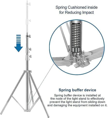 Stainless Steel Photography Video Tripod Stand, Spring Cushioned Heavy Duty Tripod Stand, 9.5ft/2.8m, Universal Adapter for Photography Studio Monolight Reflector Portrait in Kuwait