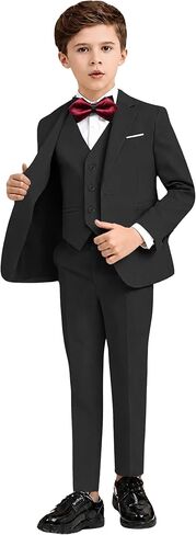 Boy's Formal Suit Set, Slim Fit Suits for Kids, 5 Pieces Boys Tuxedo Set | 5 Pieces,blazer vest pants shirt bowtie,size 2t-20,boy dress clothes,ring bearer outfit,adjustable waist,multicolored in Kuwait