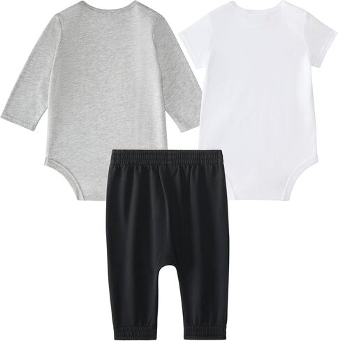 adidas Unisex 3-Piece Logo Bodyshirt & Pant Set, Grey With White, 12M | Pant Sets, elastic waist, relaxed fit in Kuwait