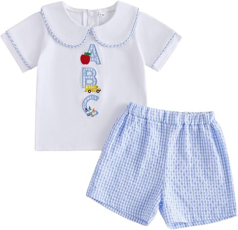 Back to School Outfit Toddler Boy 1st Day of School Photo Apple T Shirt Shorts Set Pre K/Kindergarten Clothes 18M-6Y in Saudi Arabia