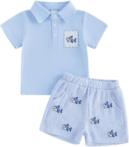 Kavousa Toddler Baby Boy Summer Clothes Short Sleeve Collared Shirts and Shorts Set with Pockets 2 Piece Outfit in Kuwait